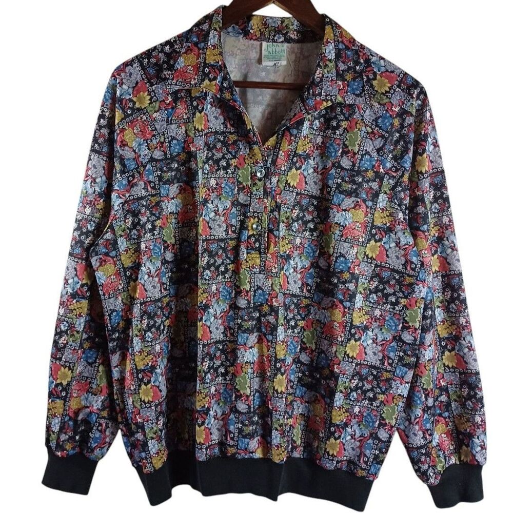 Vtg John Abbott Large Patchwork Floral Pullover C… - image 2